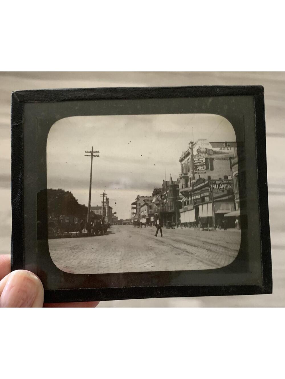 Vintage Early 20th Century Street Scene Magic Lantern Glass Slide Photo